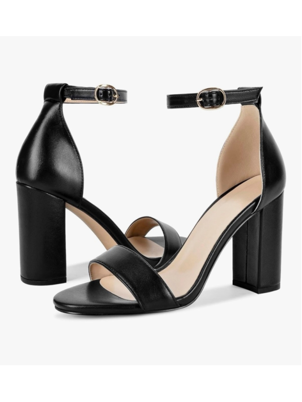 NEW Heels Open Toe Ankle Strap Chunky High Heel Pumps 3.35” 8.5